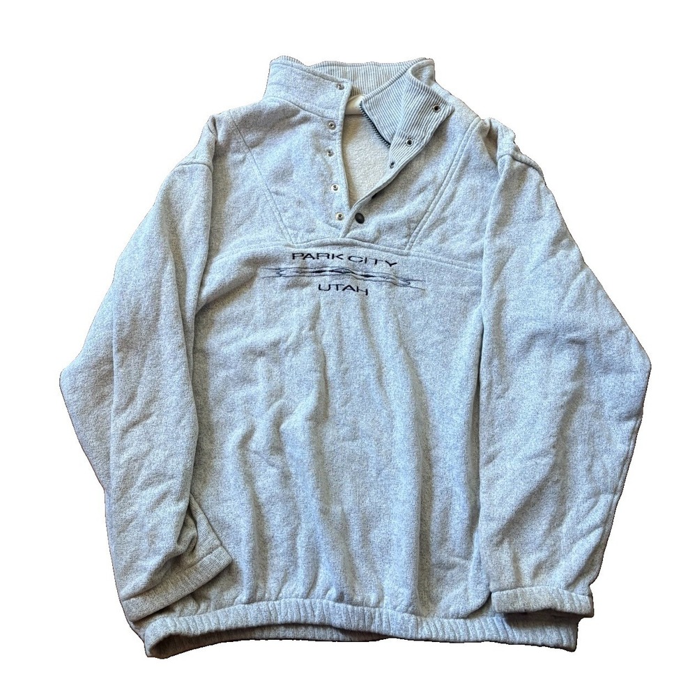 Vintage Y2K Ski Utah Park City Sweatshirt SZ XL Gray Quarter Snap Pullover